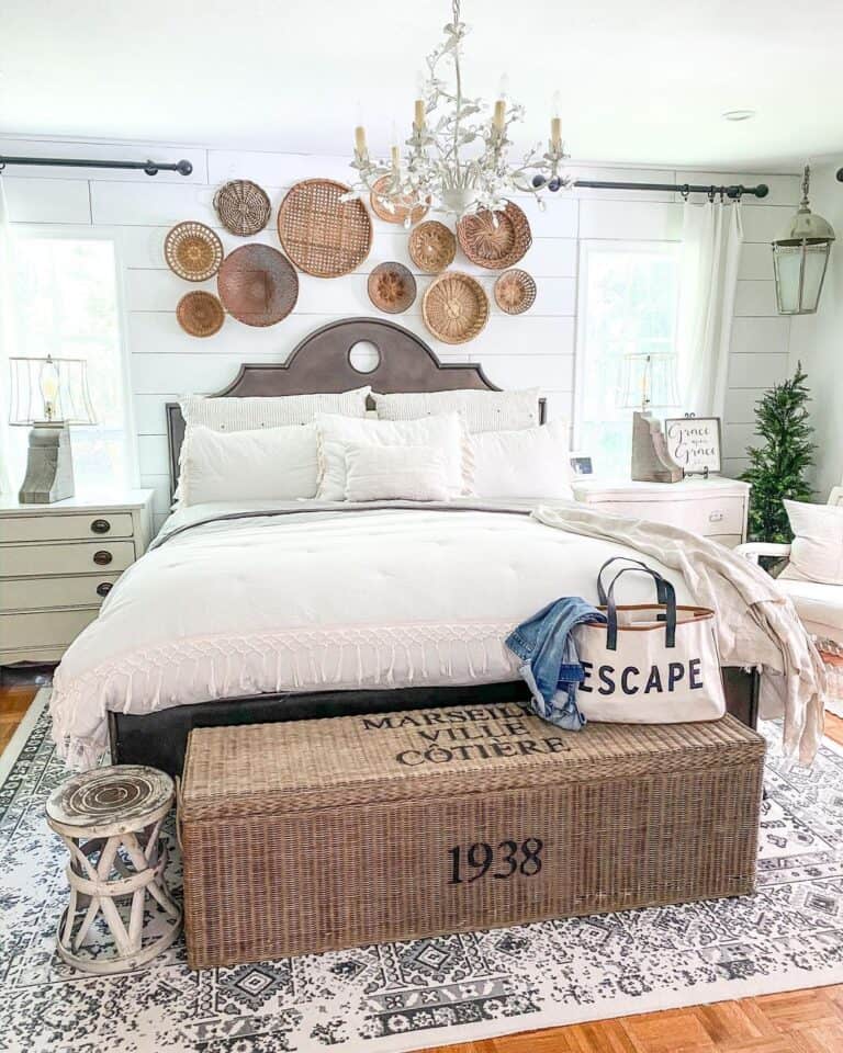 Woven Basket Wall Décor with White Shiplap