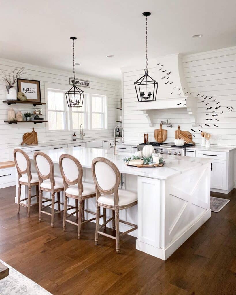 Kitchen Island with White Marble Countertop