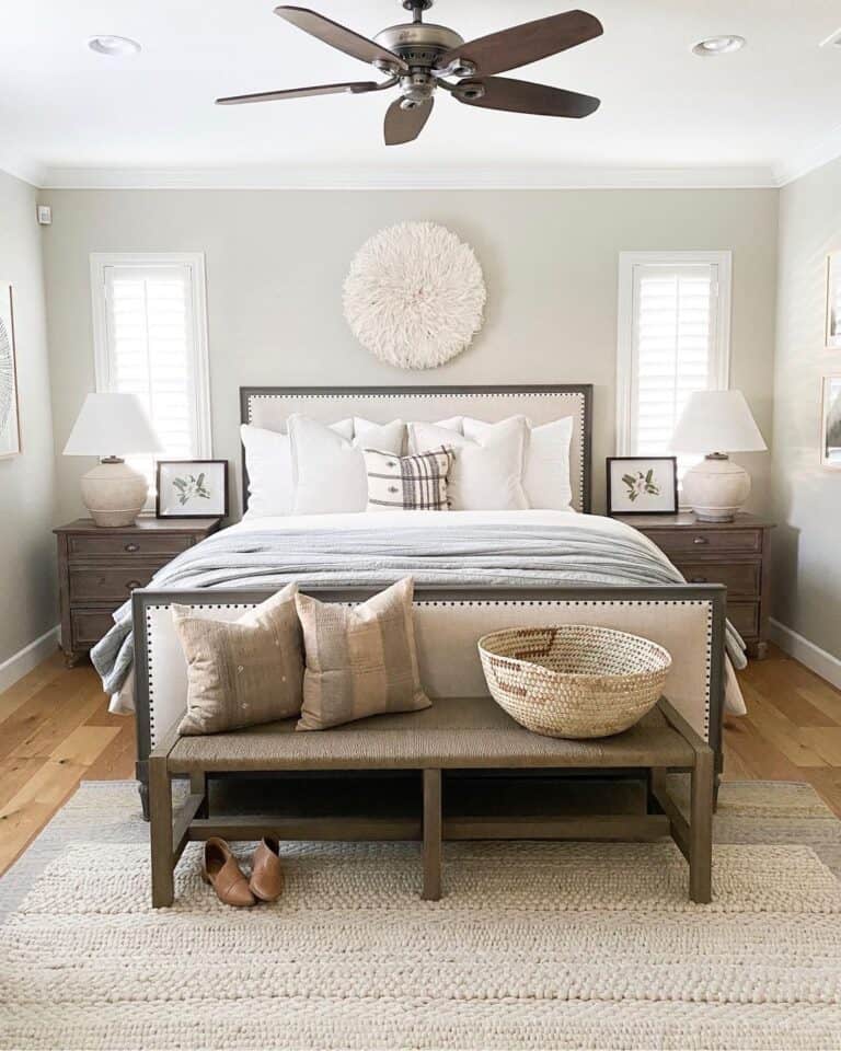 Nightstands with Beige and White Bedroom Lamps