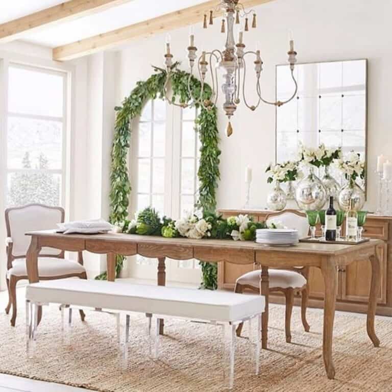 Rectangular Wood Dining Table on Jute Area Rug