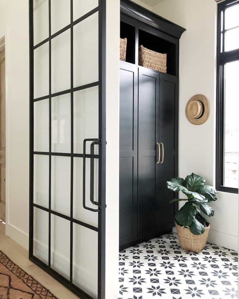 Sliding Black French Door with Black Handle