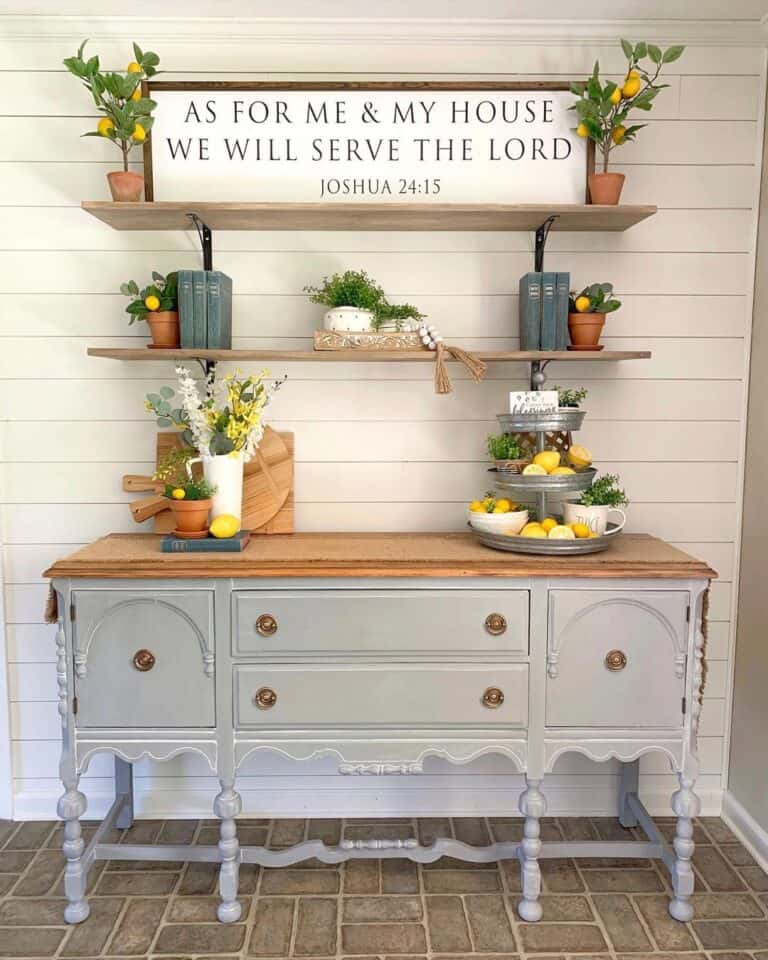 Two-toned Gray Buffet Table With Lemon Home Décor