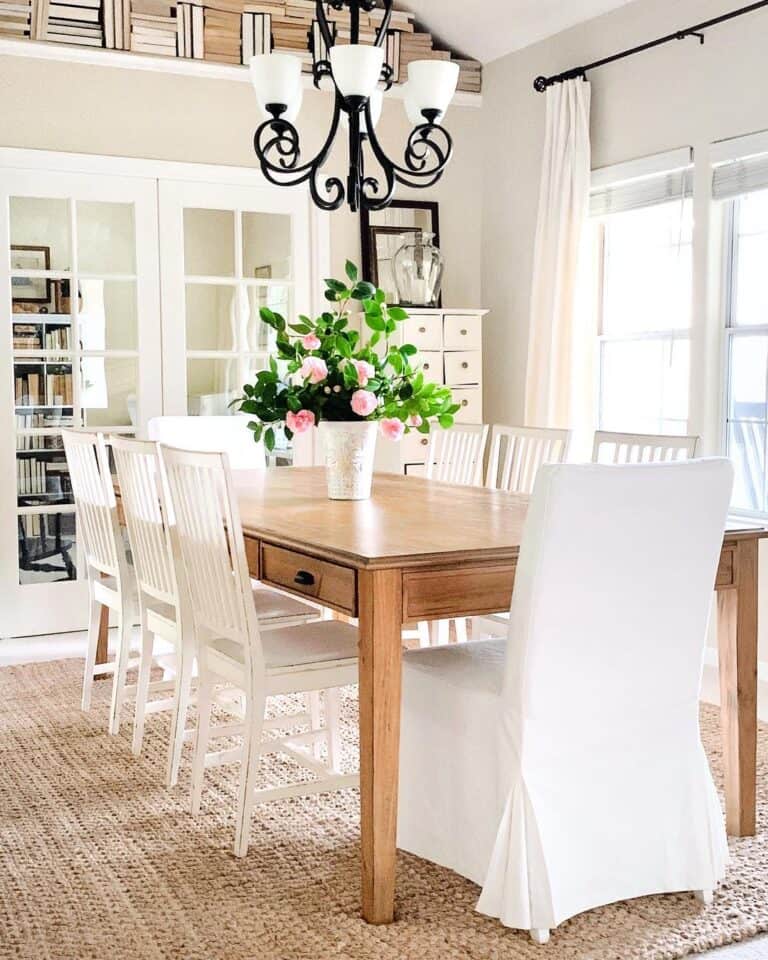 Stained Wood Dining Table in Gray Dining Room