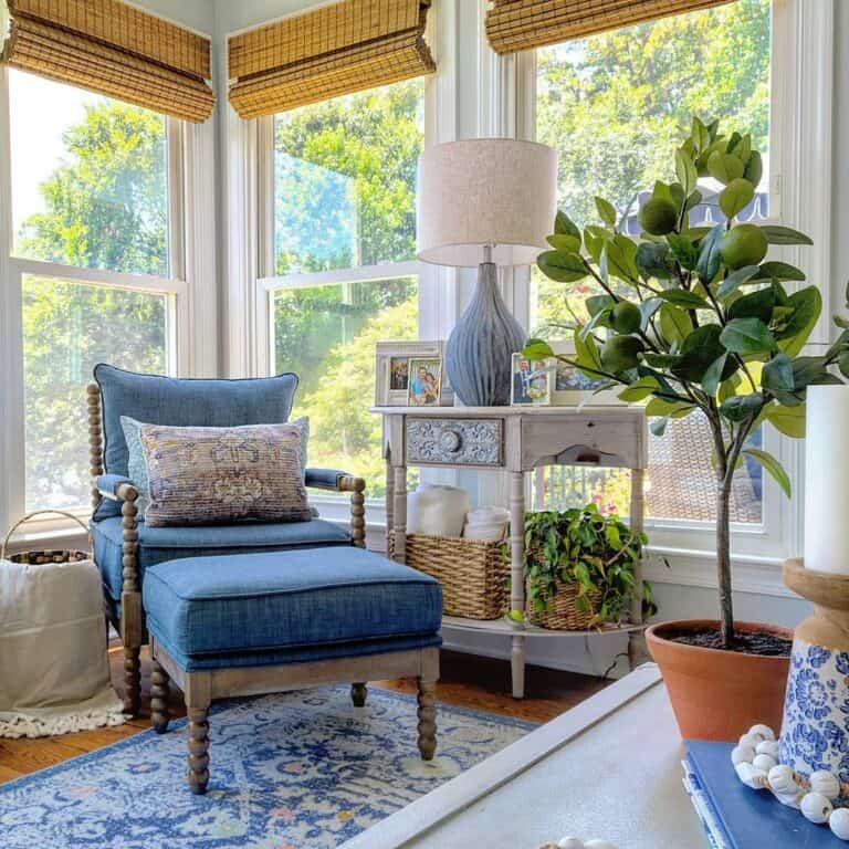 Sunroom with Corner Chair and Blue Table Lamp