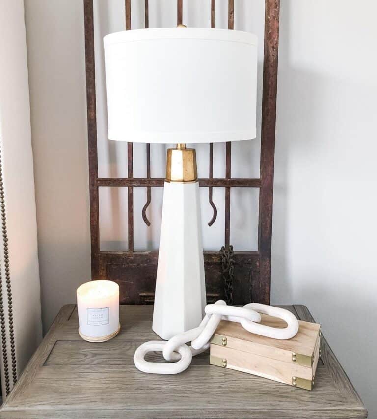 Tall White and Gold Lamp with White Shade