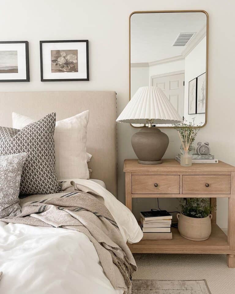 Taupe Bedroom Lamp with White Pleated Shade