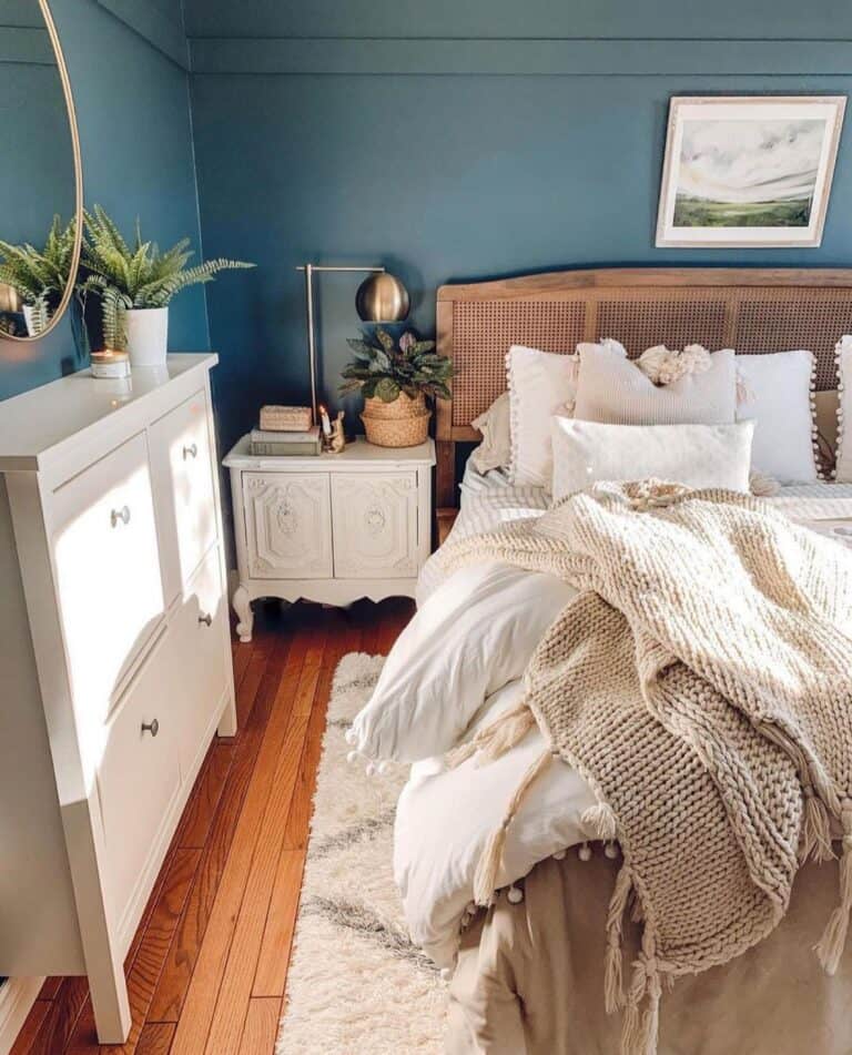 Teal Bedroom with Gold Bedroom Lamp