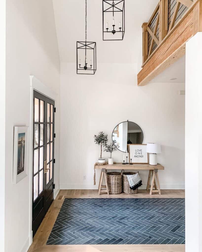 Two-story Entryway with Black Lantern Pendants