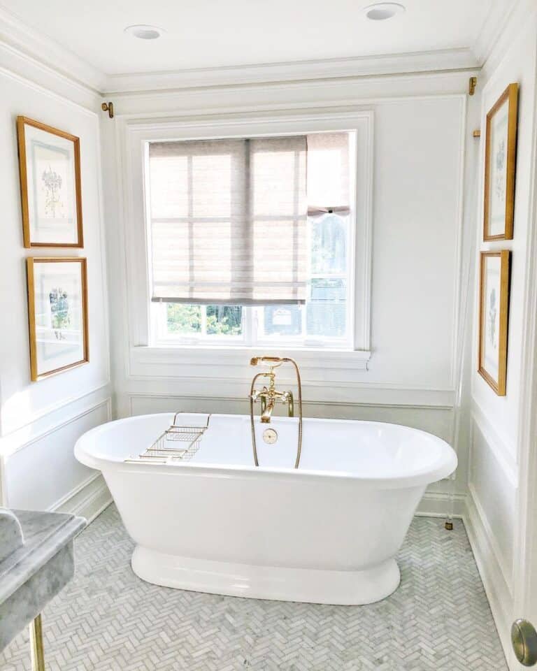White Bathroom Window with Gray Pleated Shades