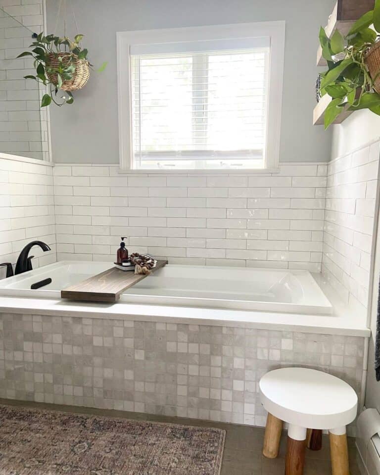 White Bathroom Window with White Blinds