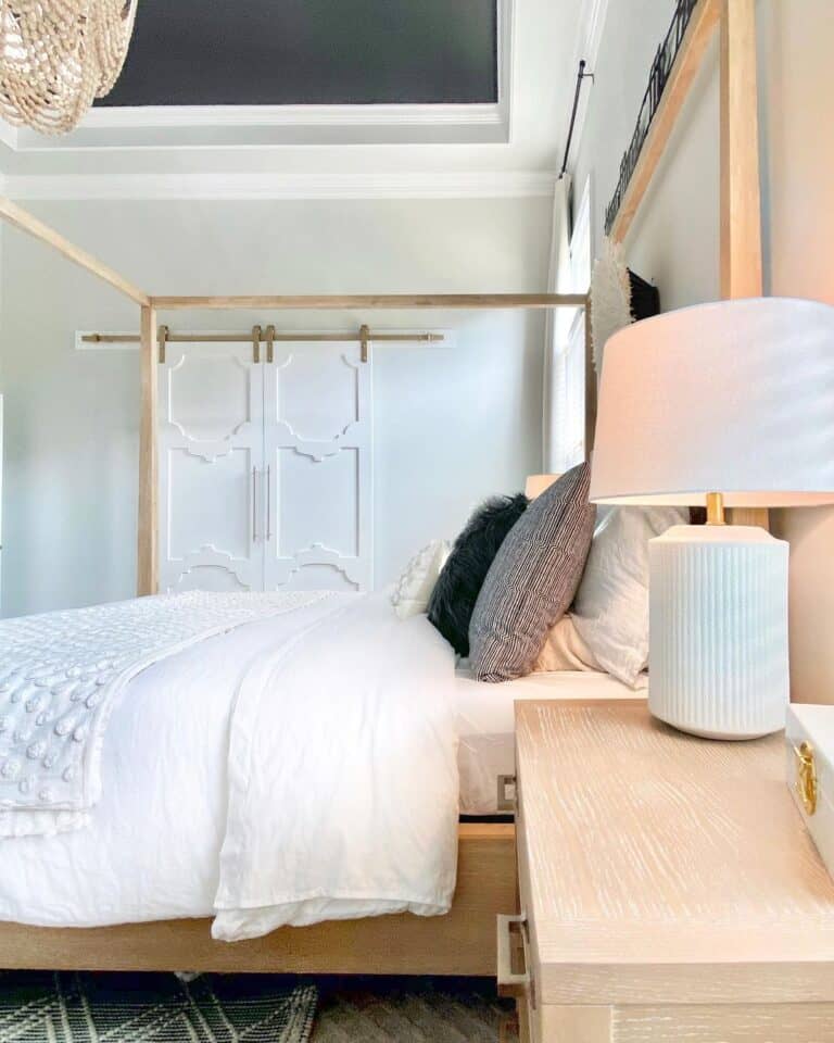 White Bedroom Lamp on Blond Wood Nightstand