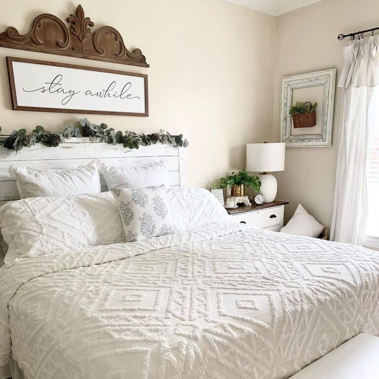White Bedside Lamp on Two-toned Nightstand