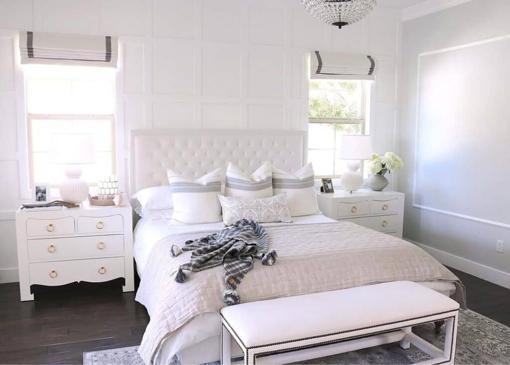 White Board and Batten Bedroom with White Lamps