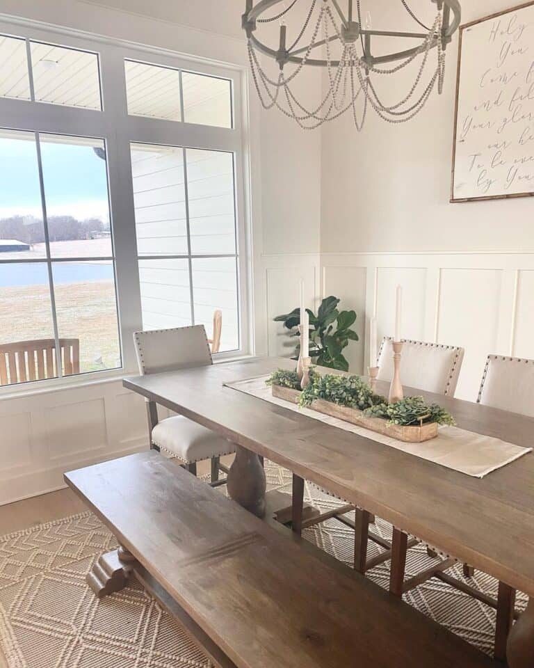 White Board and Batten Dining Room Wainscoting on Gray Walls