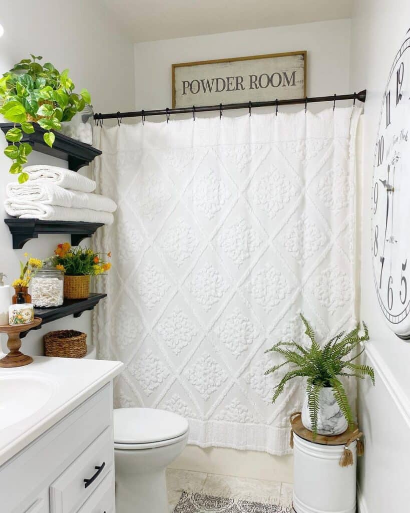 White Chenille Shower Curtain for Bathroom