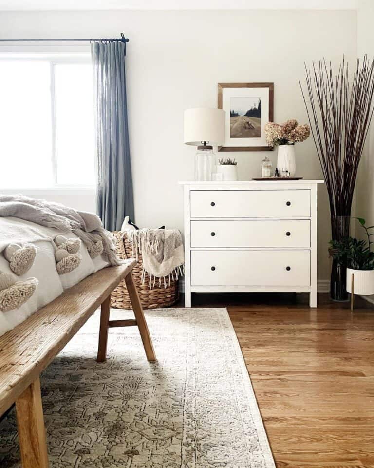 White Dresser with Crystal and Beige Lamp