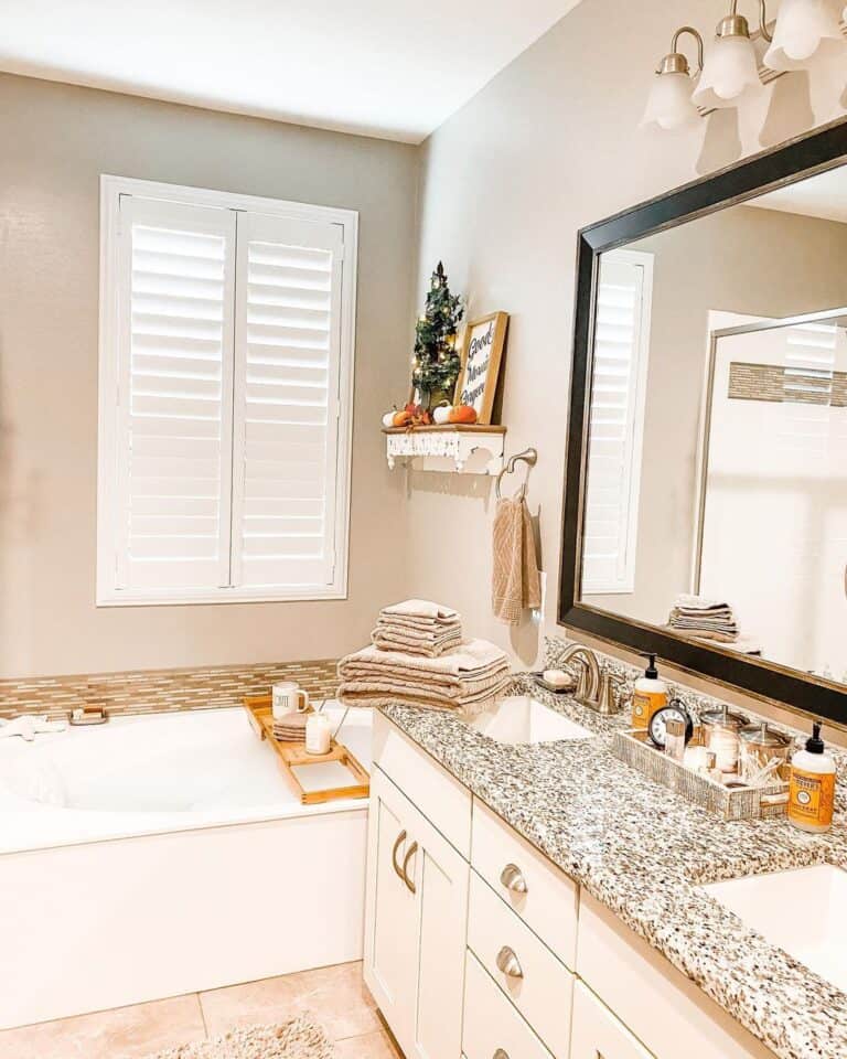 White Farmhouse Window Treatments for Bathroom