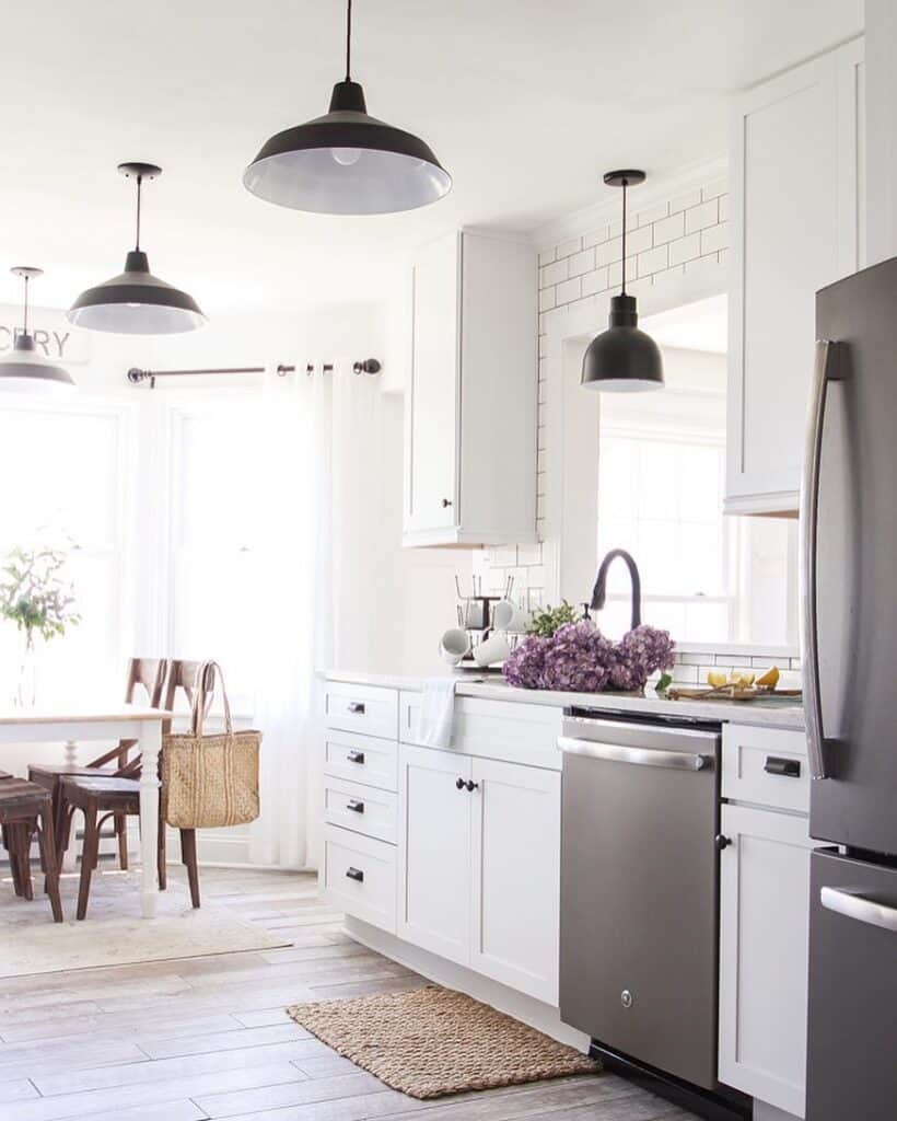 White Kitchen Cabinets with Black Knobs