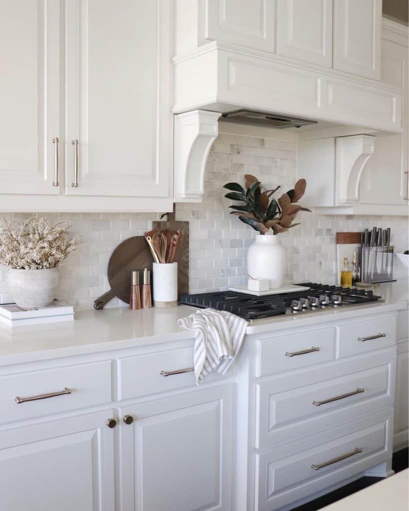White Kitchen Cabinets with Nickel Pulls