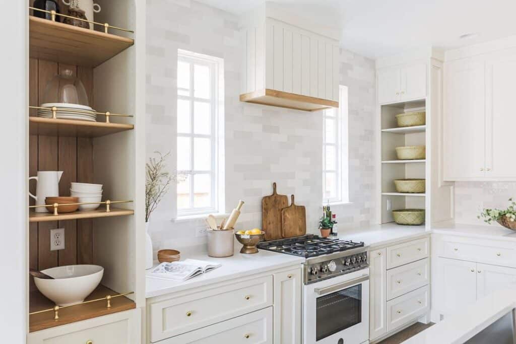 White Kitchen Counter with White Range
