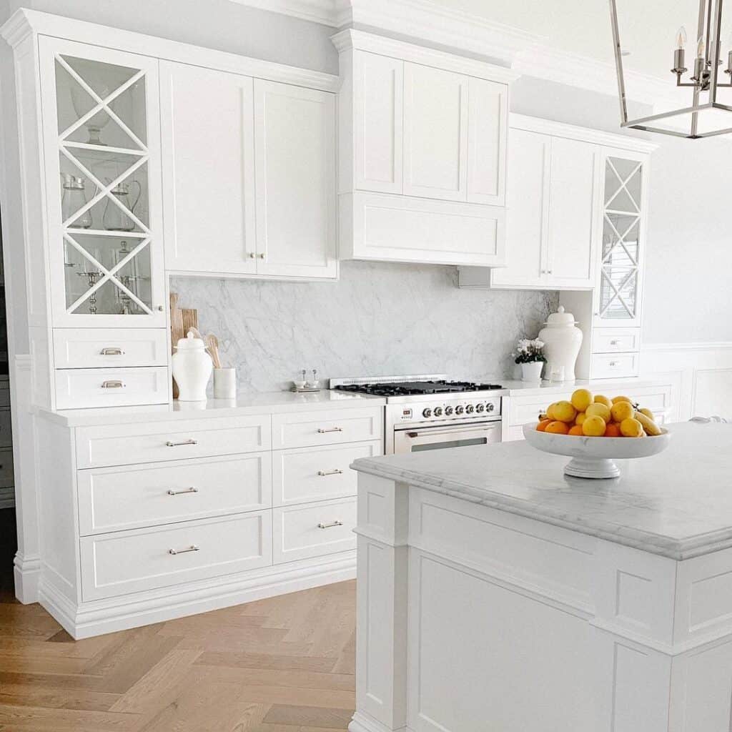 White Kitchen Drawers with White Countertops