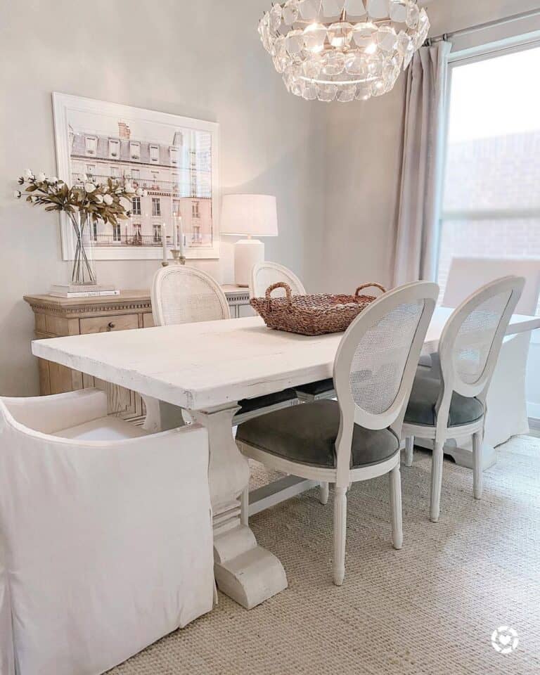 White Painted Wood Table in Gray Dining Room