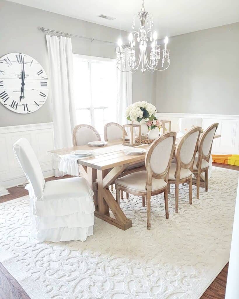 White Ruffle Slipcovered Accent Dining Chairs