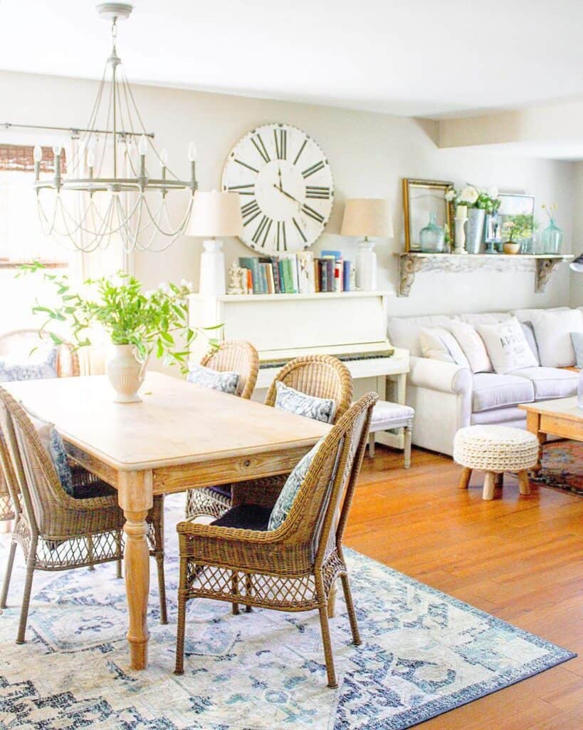 White and Blue Farmhouse Kitchen Table Area Rug