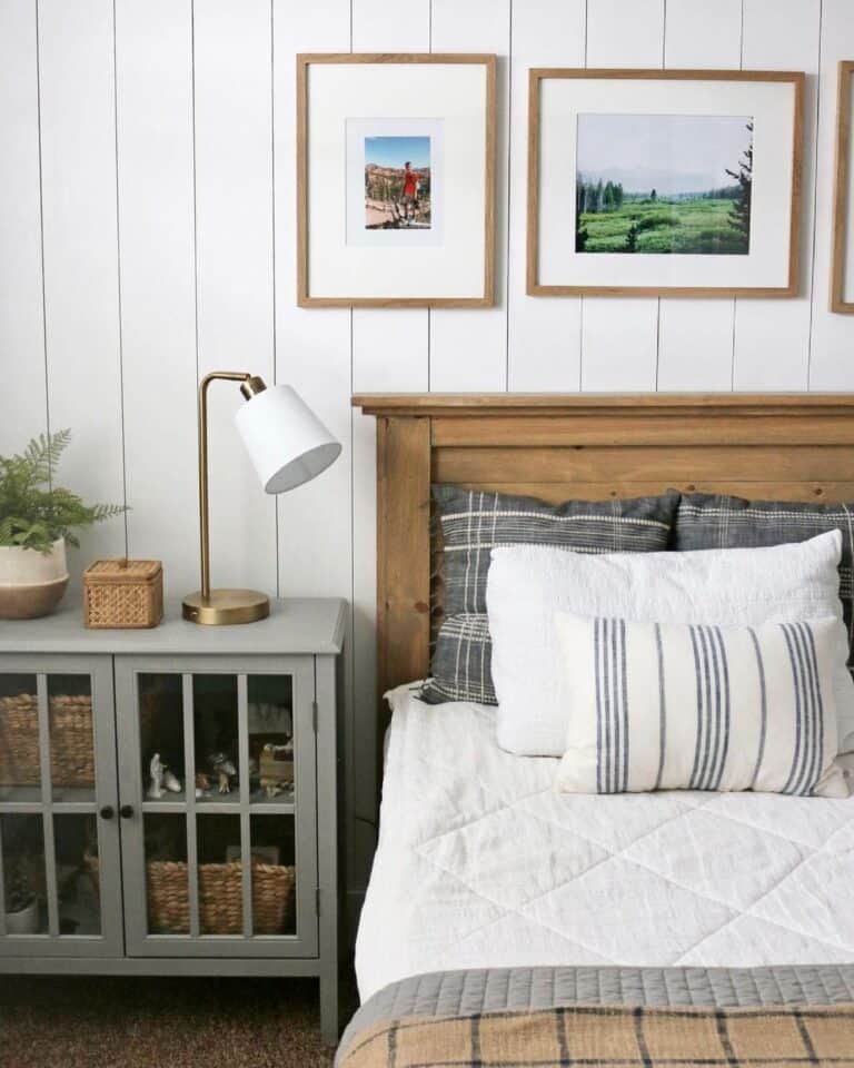 White and Gold Lamp in White Shiplap Bedroom