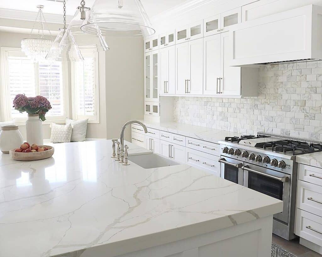 White and Gray Marble Kitchen Countertops