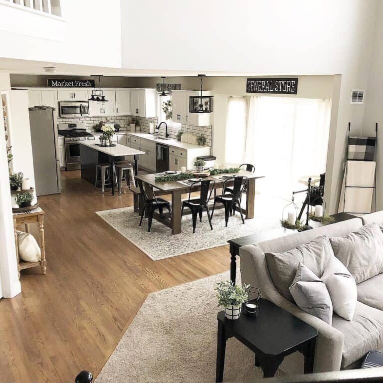 White and Gray Rug for Farmhouse Dining Table