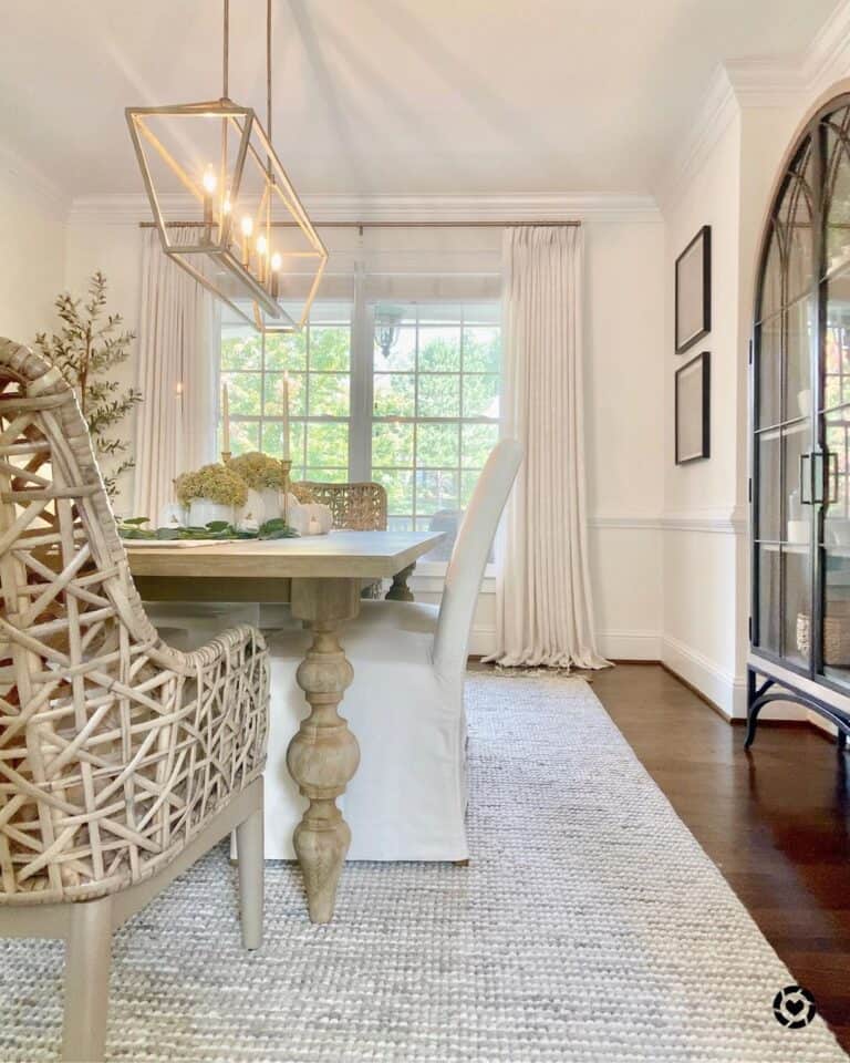 White and Gray Woven Dining Room Area Rug