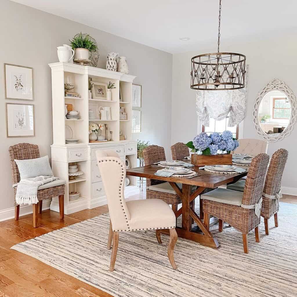 Wood Dining Table in Gray Farmhouse Dining Room