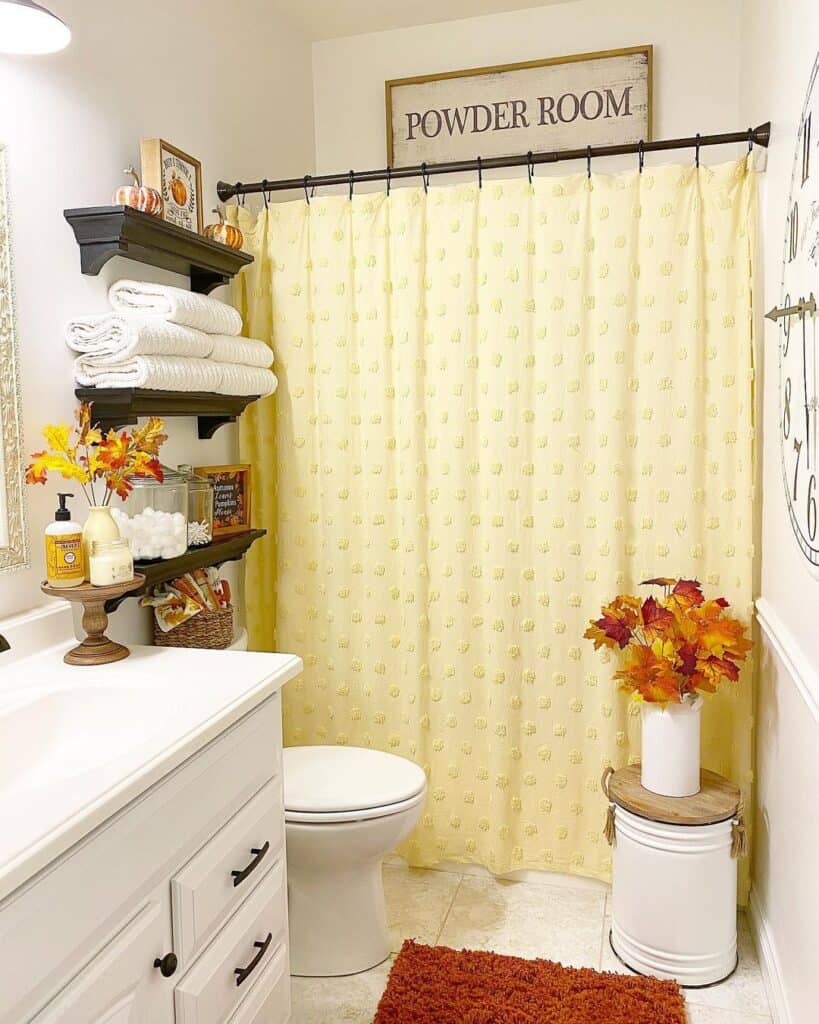 Yellow Pompom Dot Shower Curtains