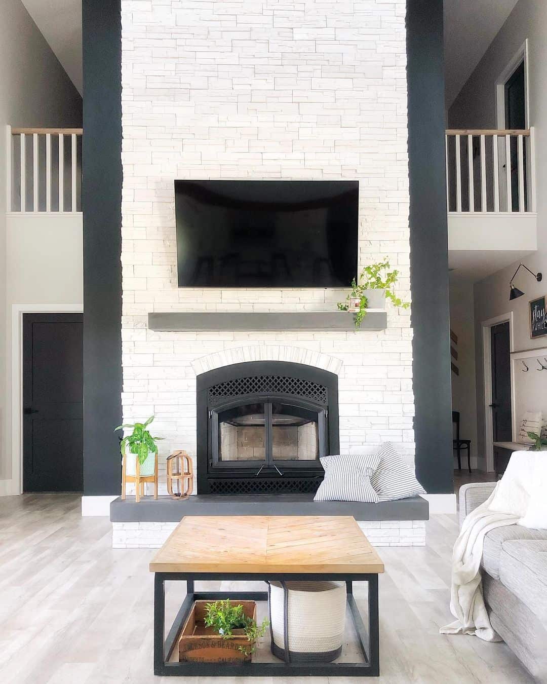 Love the basket with blanket in front of the fireplace--Great textures