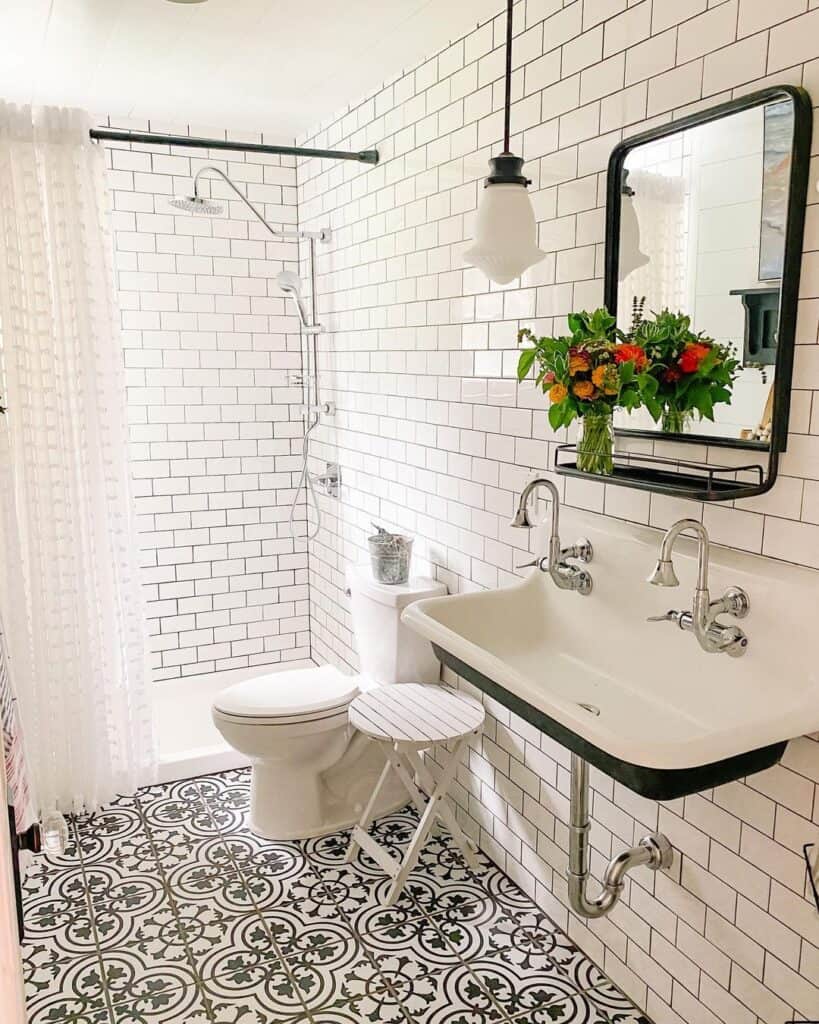 White Subway Tile with Black Grout Bathroom - Soul & Lane