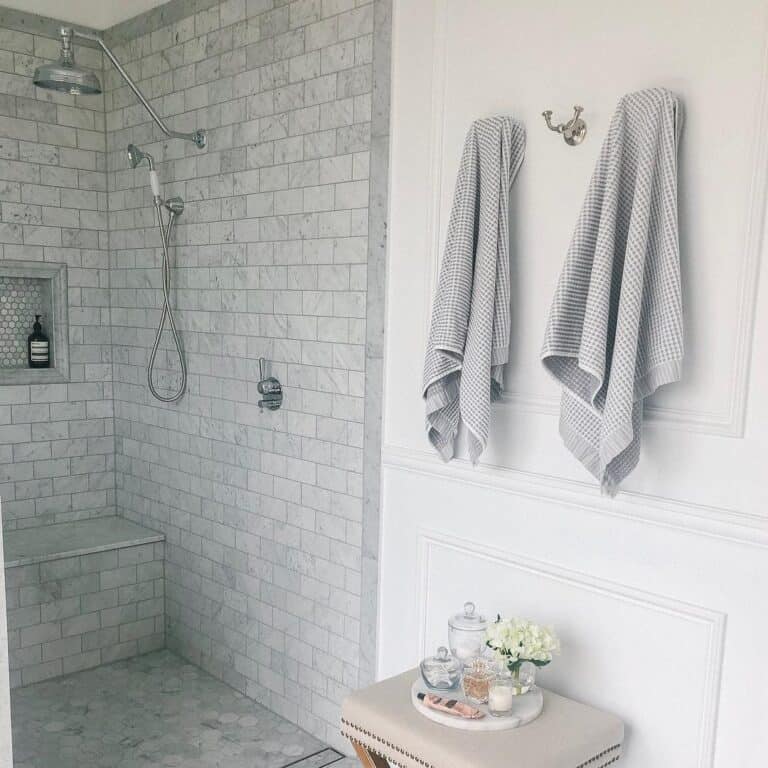 Gray Marble Subway Tile Walk-in Shower