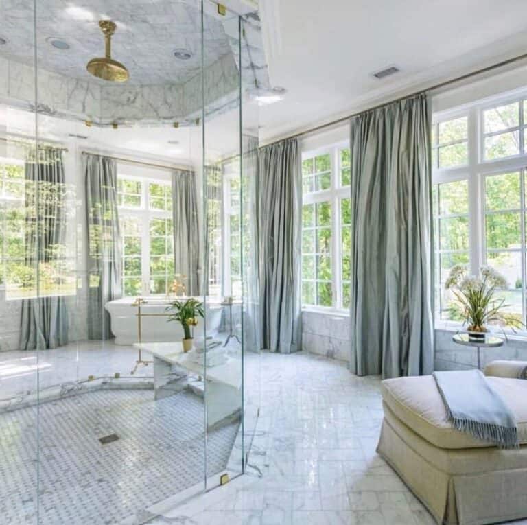 Bathroom with Seamless Glass Shower Enclosures