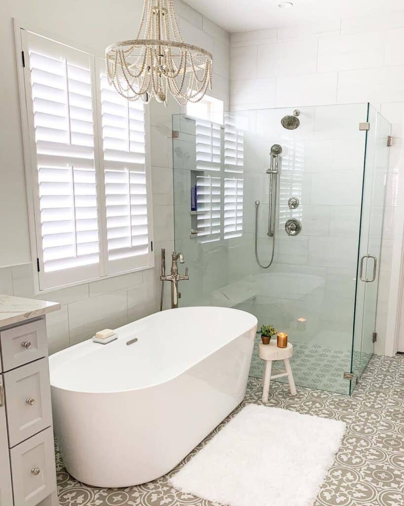 Bathroom with Seamless Glass White Shower