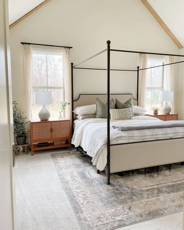 Bedroom with Black and Beige King Canopy Bed