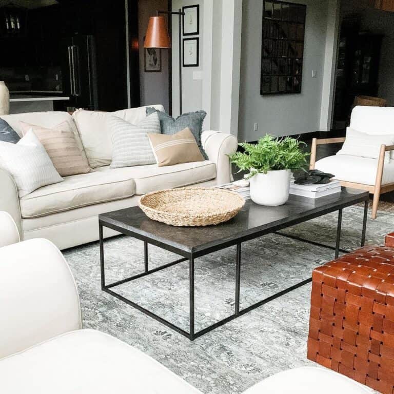Beige Couch with Gray and Black Coffee Table