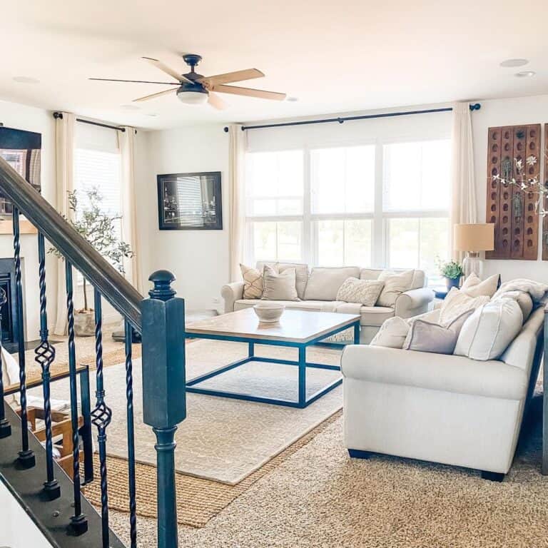 Beige Couches with Square Coffee Table