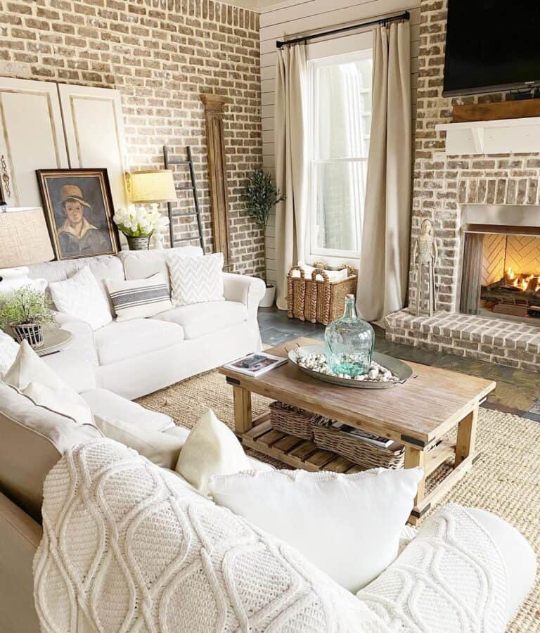 Beige Farmhouse Window Treatments for Living Room