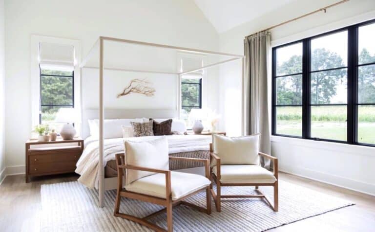 Beige King Size Canopy Bed Frame