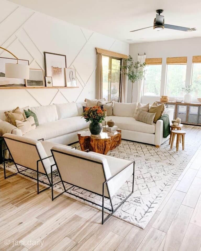 Beige Sectional Couch with Beige Side Chairs