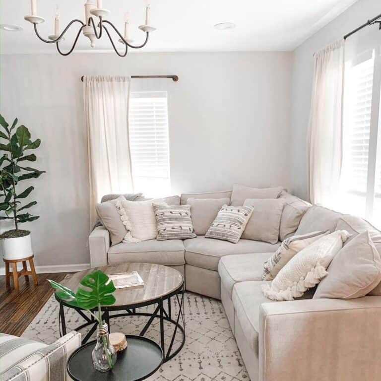 Beige Sofa on Beige and Gray Rug