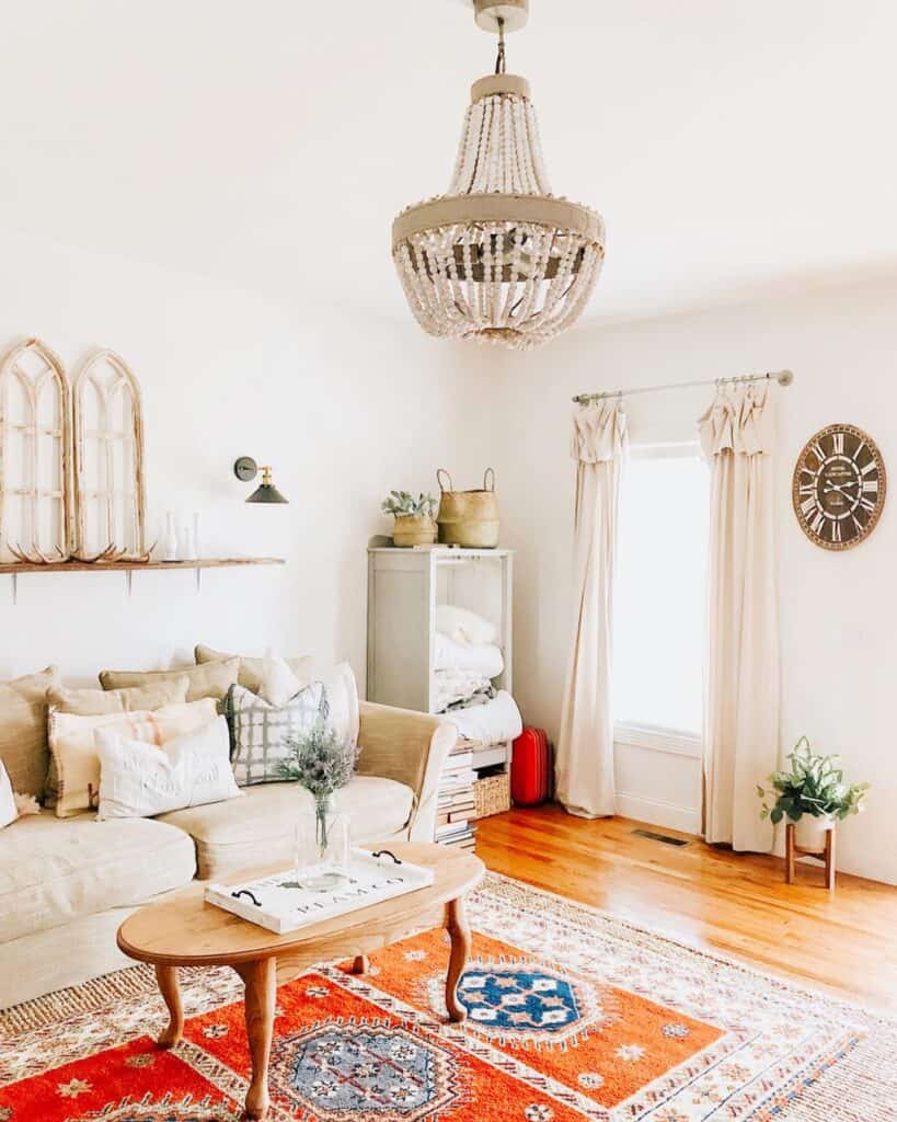 Beige Sofa with Vintage Living Room Rug