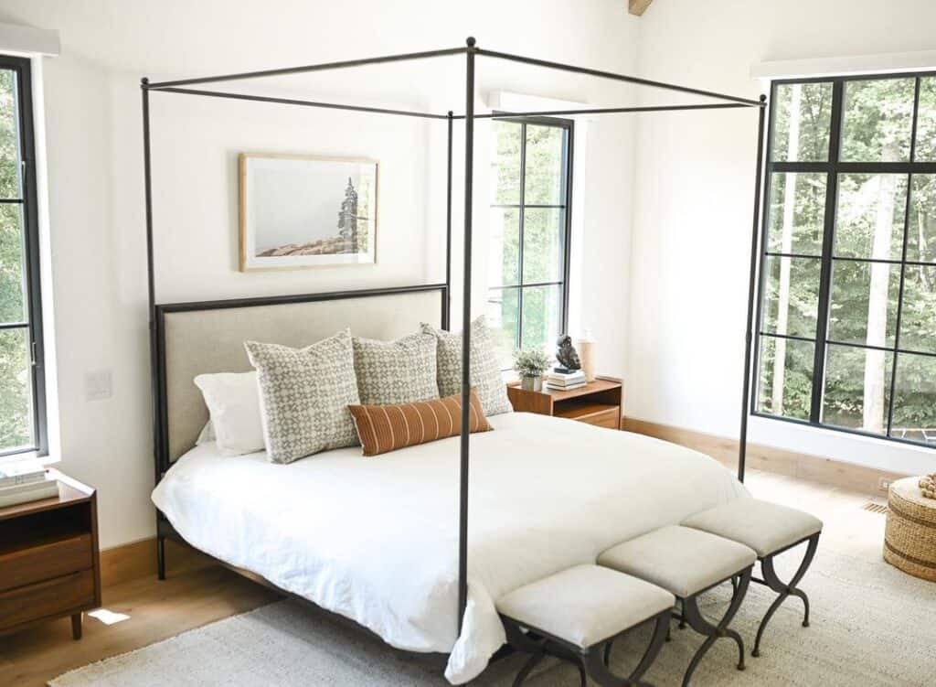 Beige and Black Canopy Bed King Frame