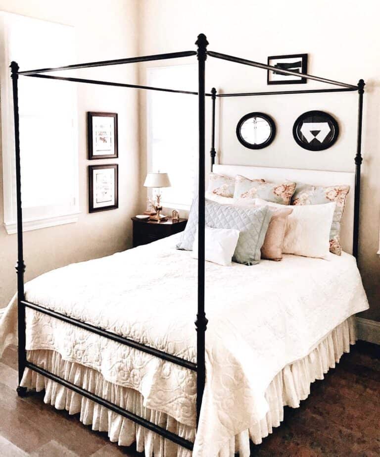 Beige and Black Metal Canopy Bed