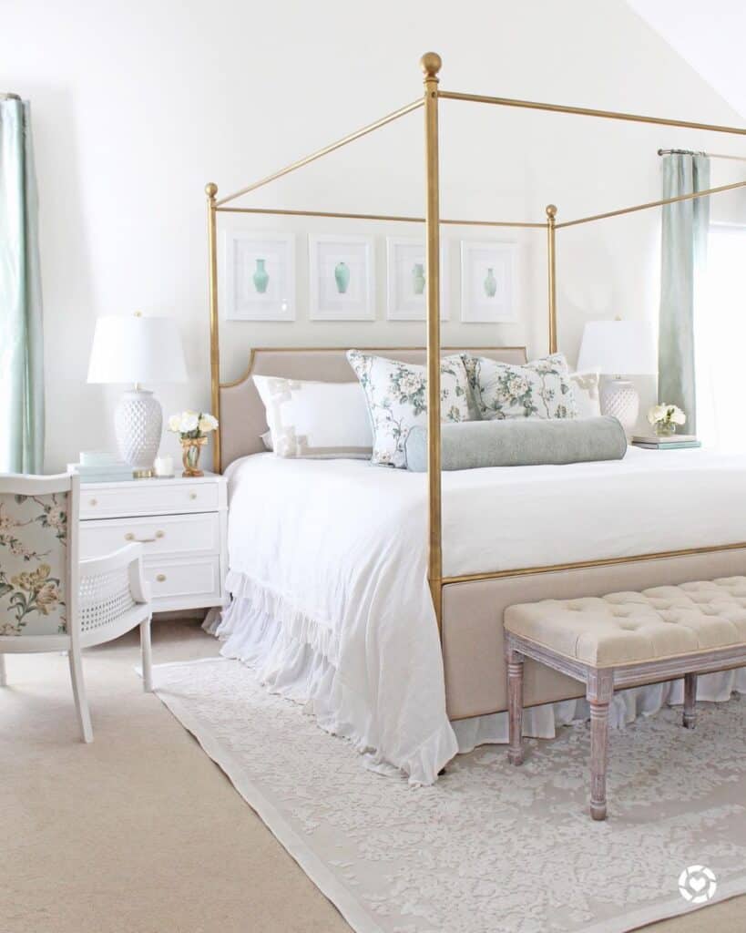 Beige and Gold Canopy Bed King Frame
